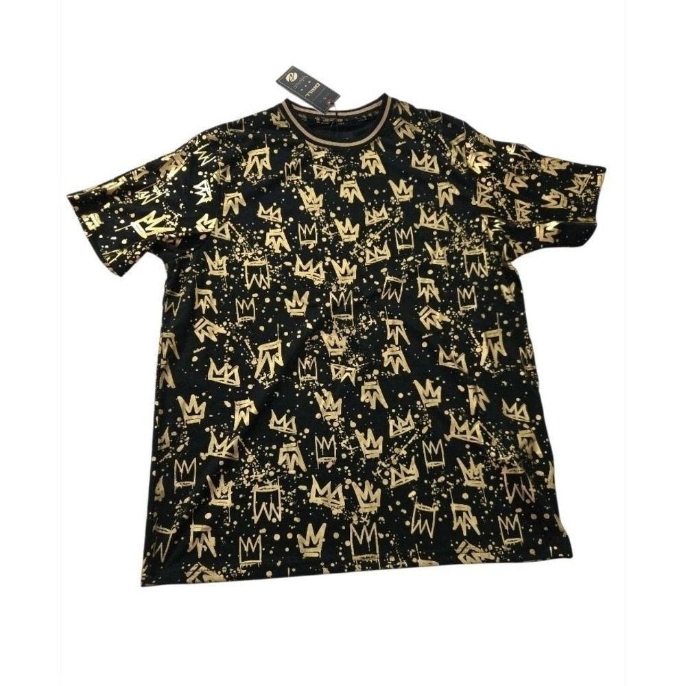 Drill Clothing Company Men's T-Shirt Black Gold Crown Print Short Sleeve New...